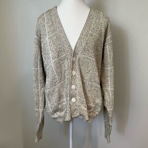 Vintage Pringle of Scotland Beige Windowpane Plaid Button Cardigan Size Large